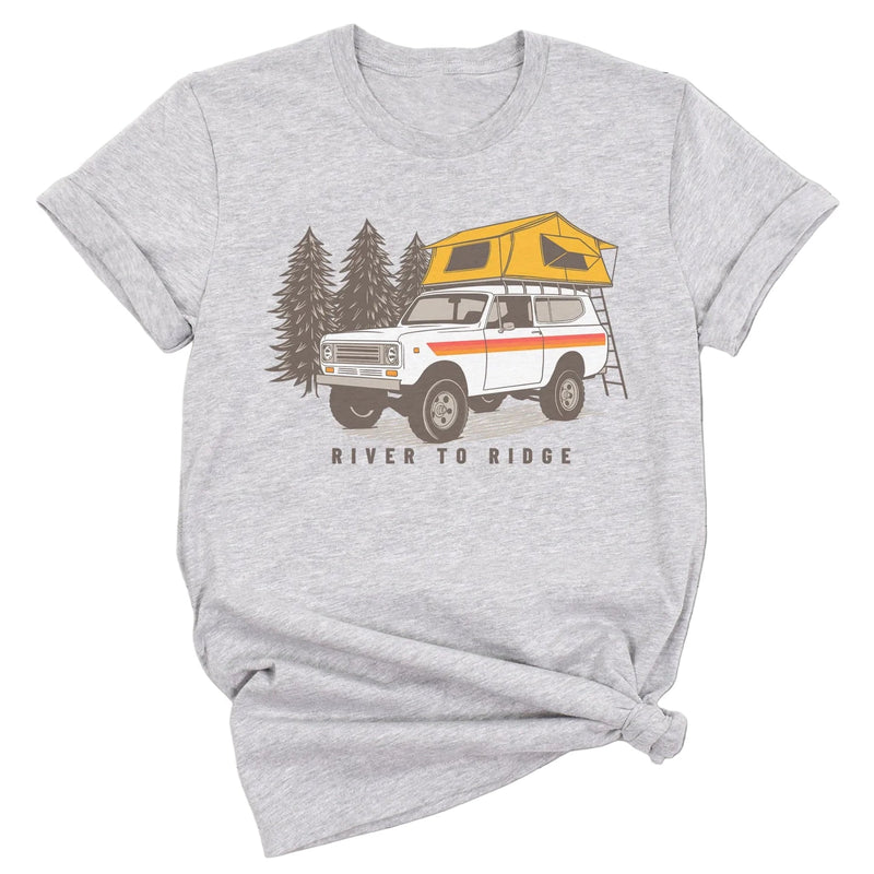 Load image into Gallery viewer, Women's Overland Camping T, Heather Orange or Grey
