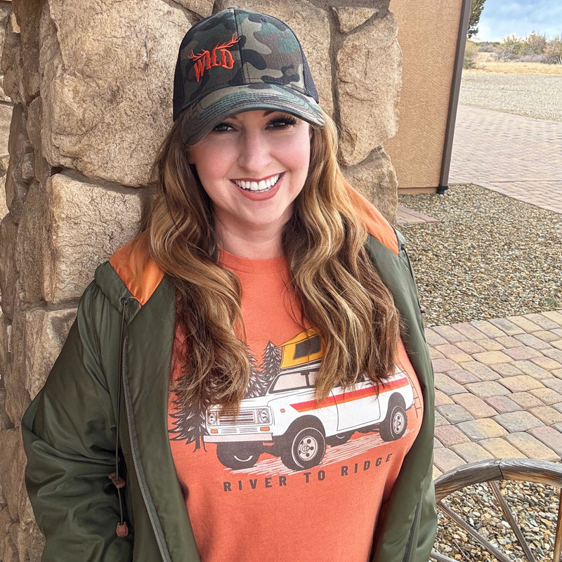 Load image into Gallery viewer, Women's Overland Camping T, Heather Orange or Grey