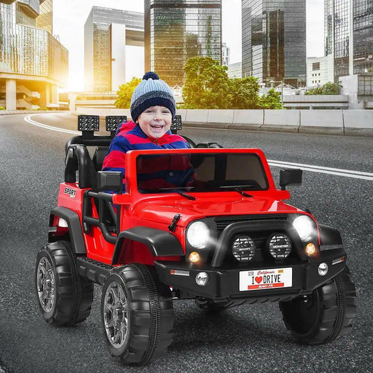 RC Electric Ride-On Toy Truck for Kids with 2 Seats and Storage Compartment - Red 12.6