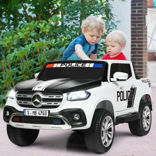 Police Car Ride-On Toy for Kids - 2 Seater Licensed Mercedes Benz X Class RC Trunk
