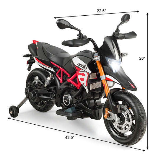 Red 12V Licensed Kids Ride On Motorcycle with Headlight and Training Wheel