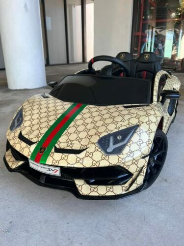 12V Lamborghini Aventador SVJ Children's Ride-On Sports Car with Remote Control and Gucci Wrap