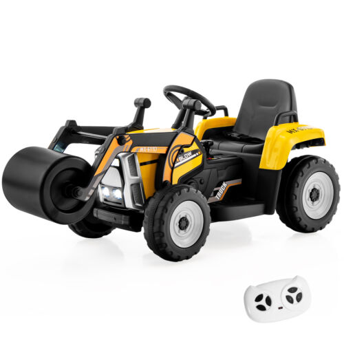 12V Electric Tractor for Kids with Remote Control, Music, and LED Lights - Yellow