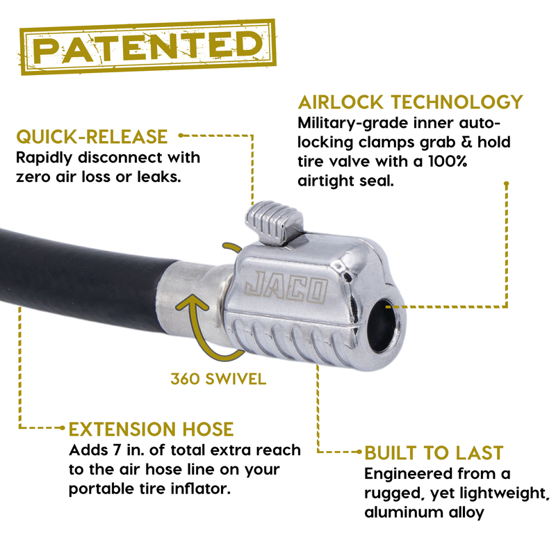 Load image into Gallery viewer, Lightning™ S2X Quick-Connect Locking Tire Inflator Air Chuck Extension | Patented Lock-on Compressor Hose Attachment (Open Flow)