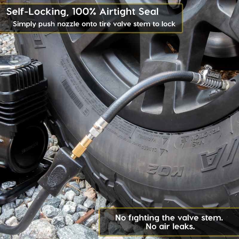 Load image into Gallery viewer, Lightning™ S2X Quick-Connect Locking Tire Inflator Air Chuck Extension | Patented Lock-on Compressor Hose Attachment (Open Flow)