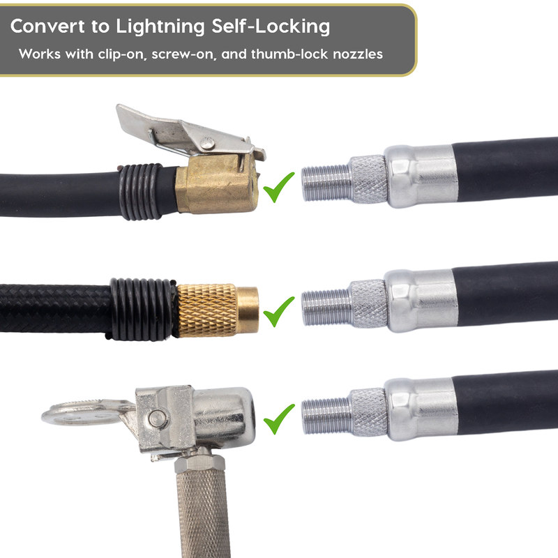 Load image into Gallery viewer, Lightning™ L2X Quick-Connect Locking Tire Inflator Air Chuck Extension | Patented Lock-on Compressor Hose Attachment (Open Flow)
