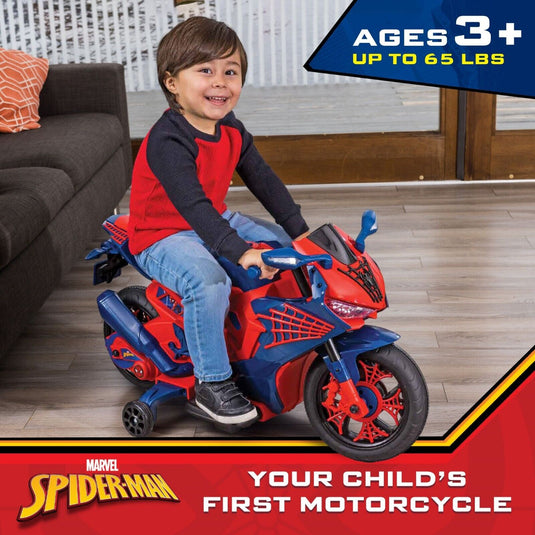Spiderman 6V Motorcycle Ride On for Kids, Ages 3+, with Rechargeable Battery - Supports up to 65lbs