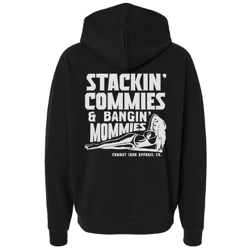 Load image into Gallery viewer, Stackin' Commies & Bangin' Mommies Fleece Lined Hoodie