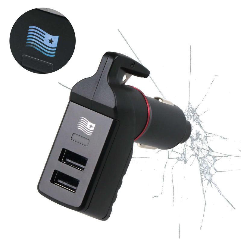 Load image into Gallery viewer, USB Car Charger Emergency Tool (Blue American Flag)