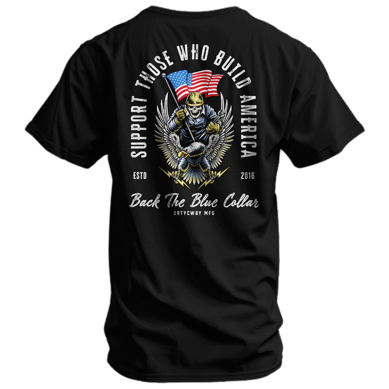 Load image into Gallery viewer, Support Those Who Build America. Back The Blue Collar Men's T-Shirt