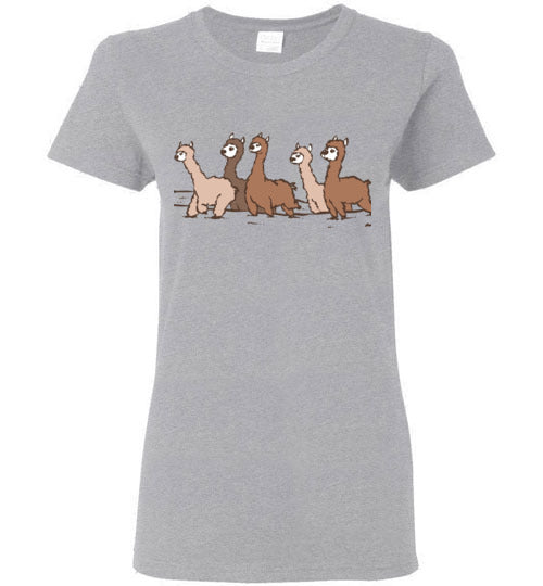 Load image into Gallery viewer, t-shirt: Curious Alpacas Gildan Ladies Short-Sleeve