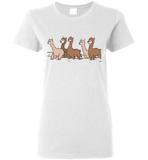 Load image into Gallery viewer, t-shirt: Curious Alpacas Gildan Ladies Short-Sleeve