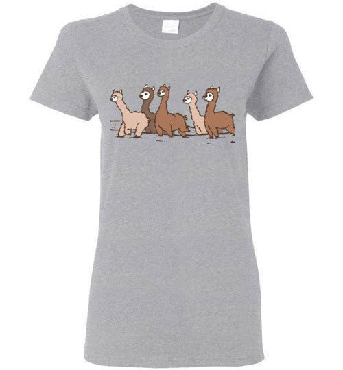 Load image into Gallery viewer, t-shirt: Curious Alpacas Gildan Ladies Short-Sleeve