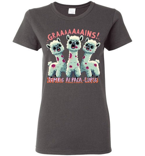 Load image into Gallery viewer, t-shirt: Halloween GRAINS Zombie Alpaca-lypse Gildan Ladies Short-Sleeve T-Shirt