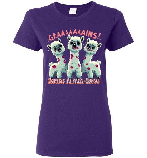 Load image into Gallery viewer, t-shirt: Halloween GRAINS Zombie Alpaca-lypse Gildan Ladies Short-Sleeve T-Shirt