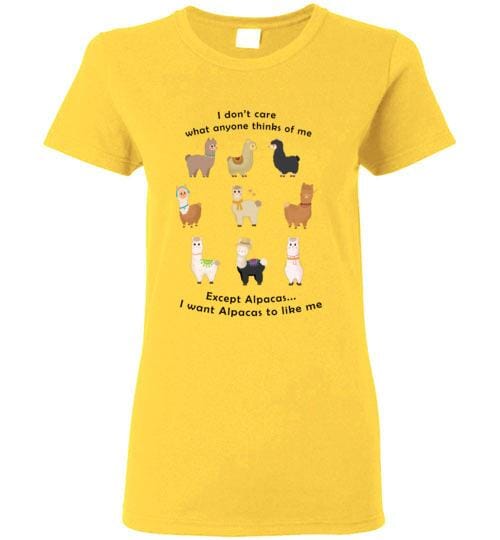 Load image into Gallery viewer, t-shirt: I Want Alpacas to Like Me Gildan Ladies Short-Sleve