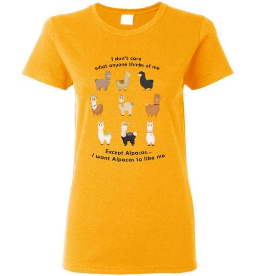 Load image into Gallery viewer, t-shirt: I Want Alpacas to Like Me Gildan Ladies Short-Sleve