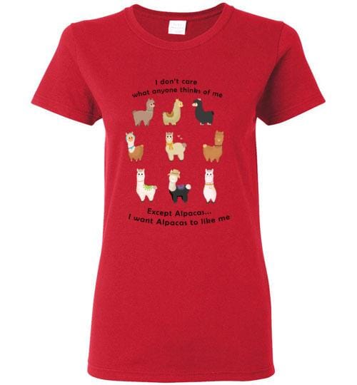 Load image into Gallery viewer, t-shirt: I Want Alpacas to Like Me Gildan Ladies Short-Sleve