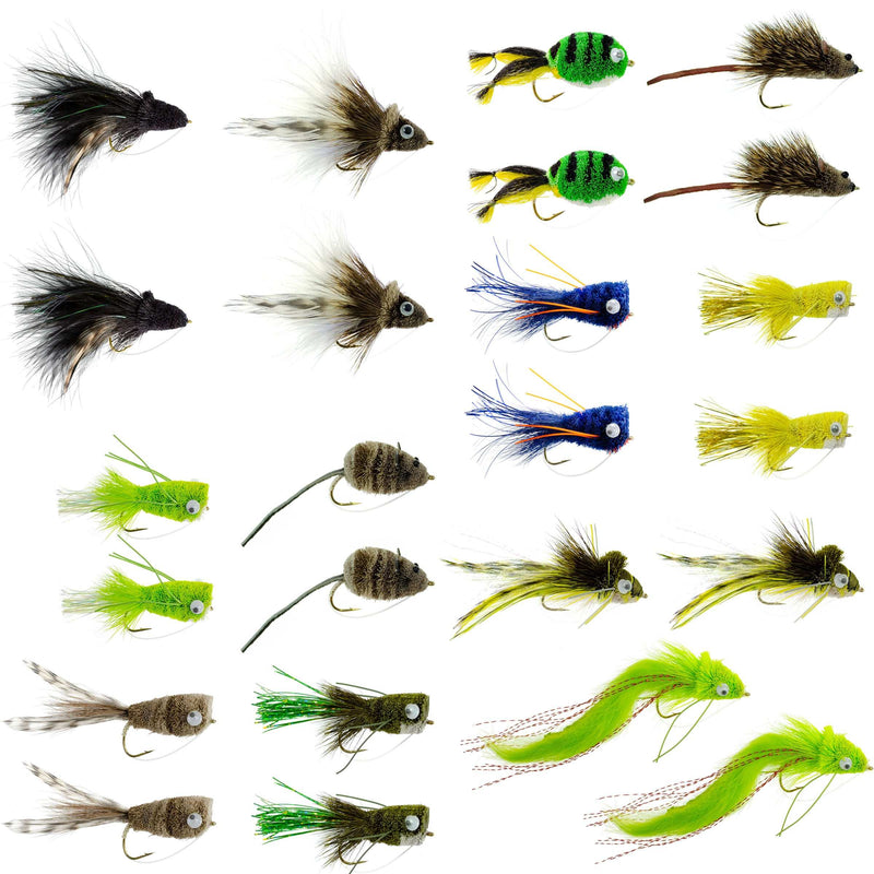 Load image into Gallery viewer, Bass Bug Collection - 24 Spun Hair Bass Flies - Hook Sizes 2,4, 6, 8