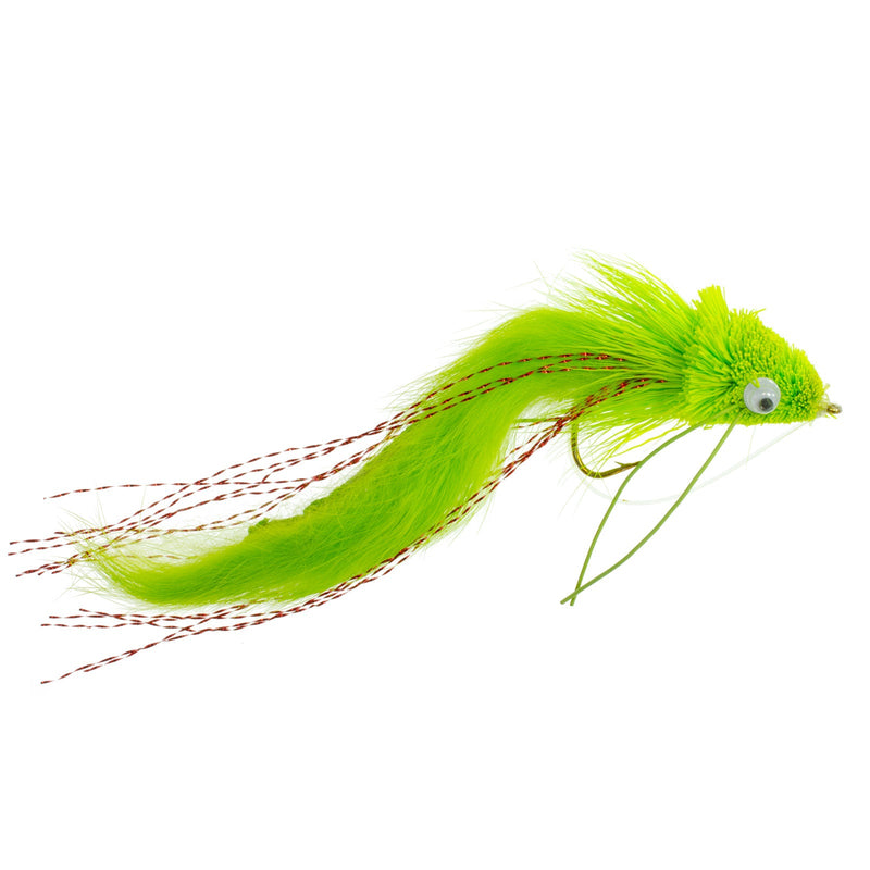 Load image into Gallery viewer, Chartreuse Rabbit Strip Deer Hair Diver 6 Flies Size 4 - Bass Fly Fishing Bug Wide Gape Bass Hooks With Weed Guard
