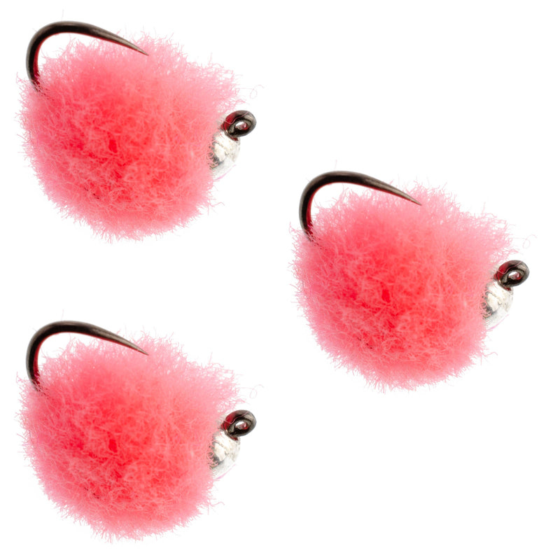 Load image into Gallery viewer, 3 Pack Tungsten Bead Tactical Euro Hot Pink Jig Egg Barbless Czech Nymph Fly - Size 16