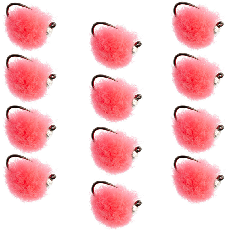 Load image into Gallery viewer, Tungsten Bead Tactical Euro Hot Pink Jig Egg Barbless Czech Nymph Fly - 1 Dozen Flies Size 16
