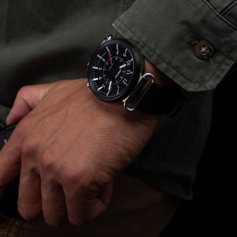 Load image into Gallery viewer, TK-01 - Trek Watch with Italian Leather Strap - Jet Black