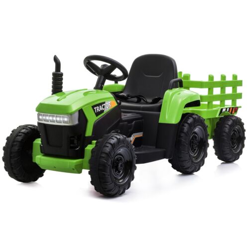 TOBBI 12V Battery-Powered Toy Tractor with Trailer for Kids' Electric Ride-On Fun
