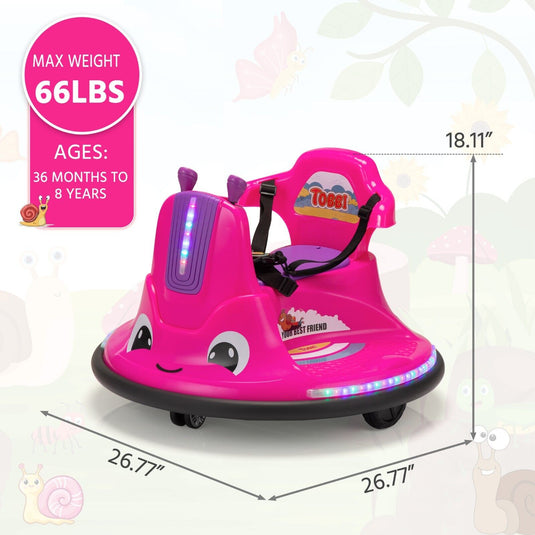 TOBBI 360° Degree Electric Snail Ride-On Toy for Toddlers - 12v Bumper Car in Fun Shape