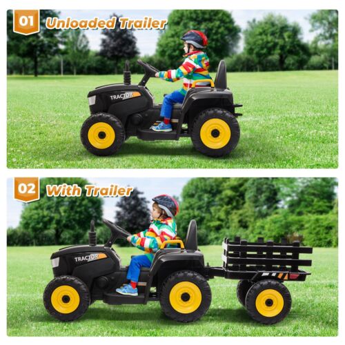 TOBBI 12V Electric Tractor Ride-On Toy Car with Trailer for Kids