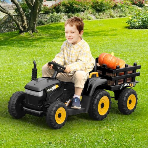 TOBBI 12V Electric Tractor Ride-On Toy with Trailer for Kids - Battery Powered Vehicle