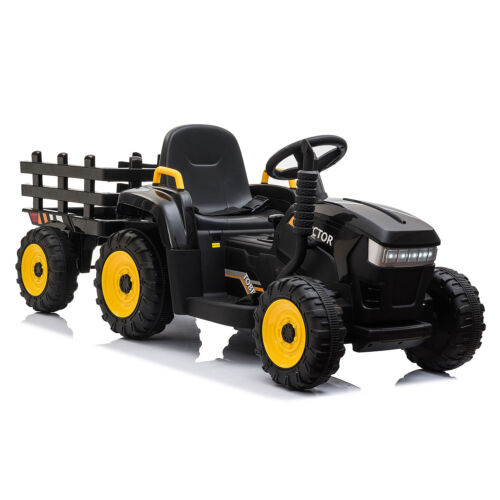 TOBBI 12V Kids Battery-Powered Ride On Tractor Toy in Black (Open Box)