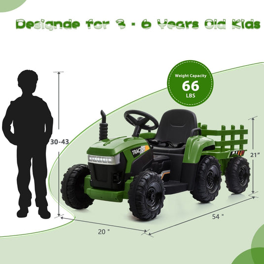 TOBBI 12V Kids Ride-On Tractor with Detachable Trailer - Electric Vehicle for Young Farmers