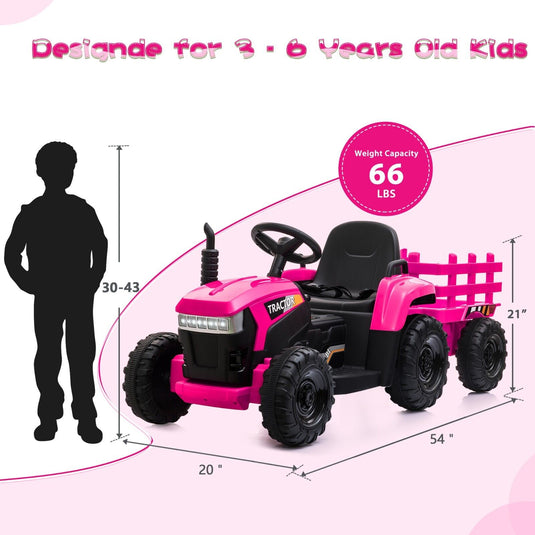 TOBBI 12V Electric Tractor for Kids with Trailer and Dual Motors - Perfect Gift for Young Drivers