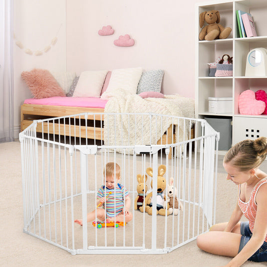 Versatile 8-Panel Metal Play Yard and Pet Barrier with Adjustable Wall Mount