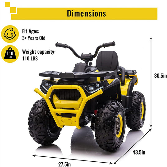 VILOBOS 12V Battery-Powered ATV Ride-On Toy with Music and Lights for Kids