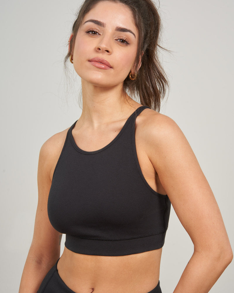 Load image into Gallery viewer, EcoKnit™ Ribbed High-Neck Sports Bra