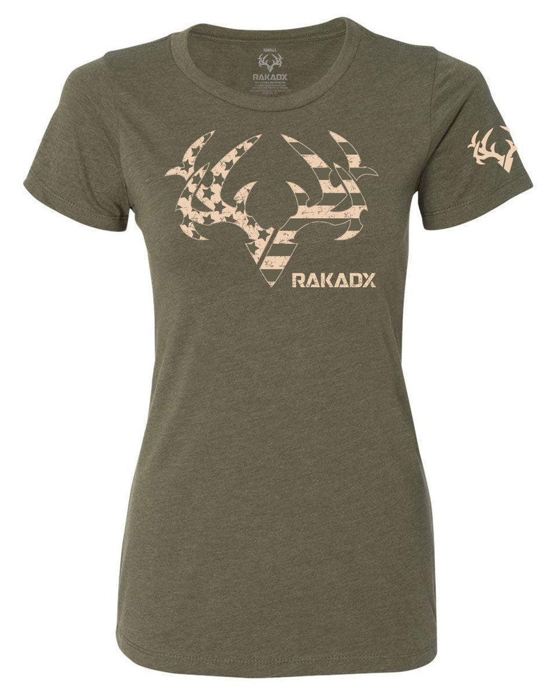 Load image into Gallery viewer, Womens Olive Star Spangled Rak Tee