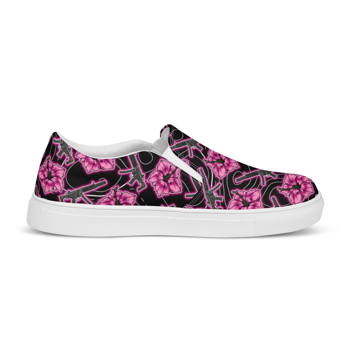 Rad Palm High Capacity Hibiscus Neon Black Women’s Slip-On Canvas Shoes