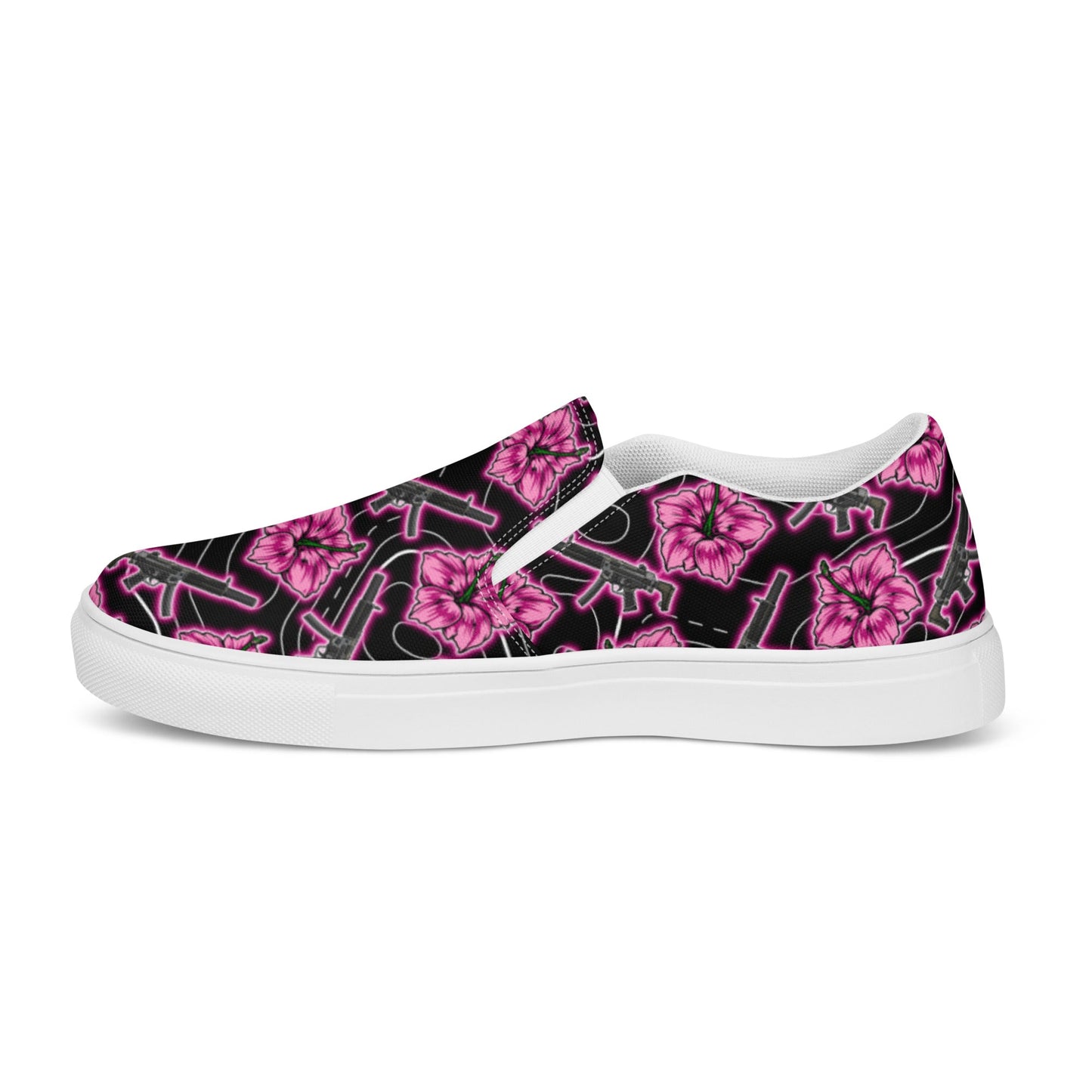 Rad Palm High Capacity Hibiscus Neon Black Women’s Slip-On Canvas Shoes