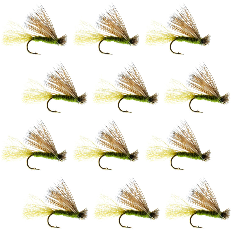 Load image into Gallery viewer, Olive X Caddis Emerging Caddis Adult Trout Dry Fly - 1 Dozen Flies Hook Size 16