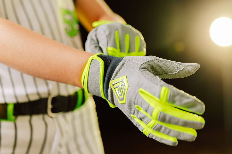 Load image into Gallery viewer, Youth Fastpitch Batting Gloves - Grey and Neon Green