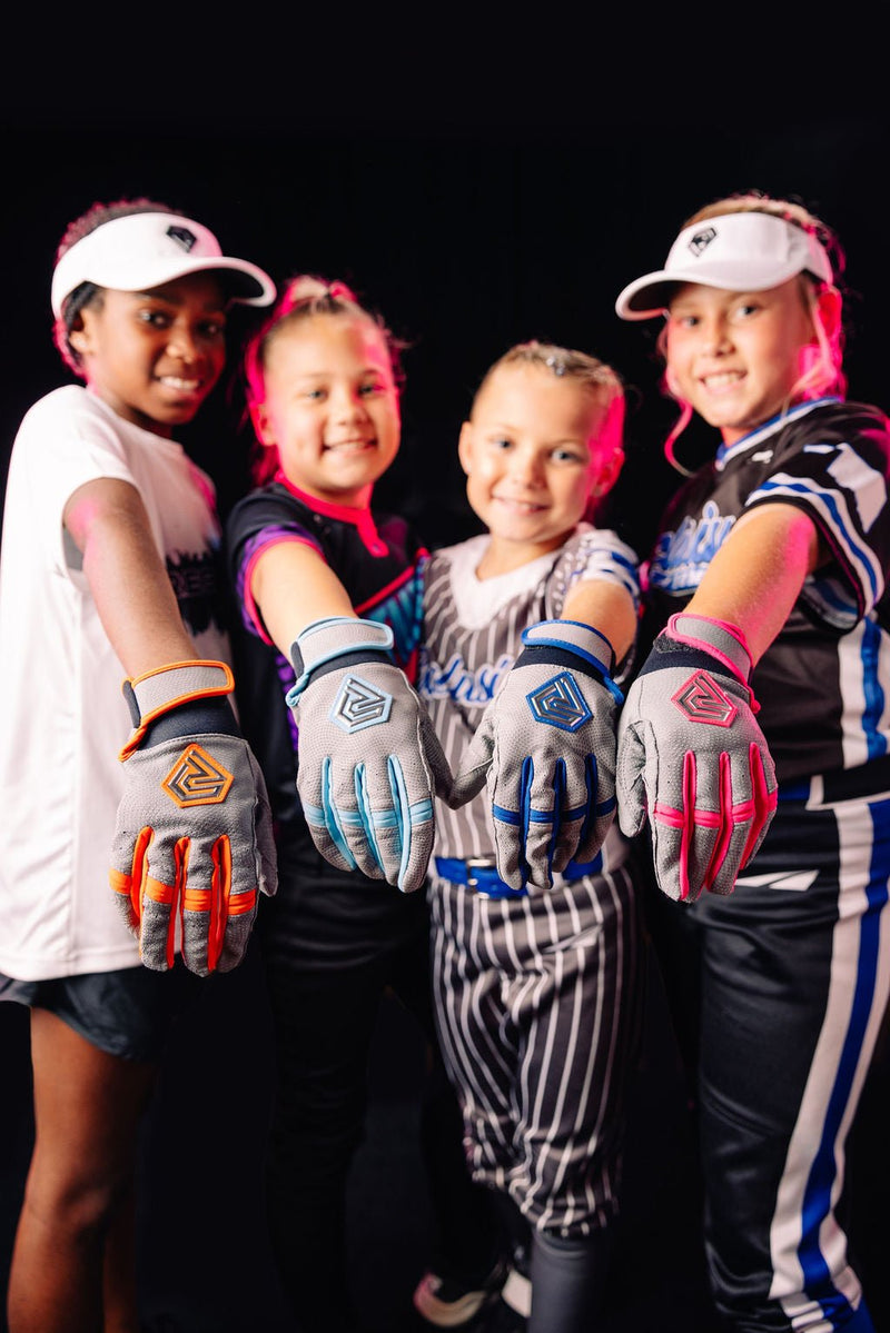 Load image into Gallery viewer, Youth Fastpitch Batting Gloves - Grey and Orange