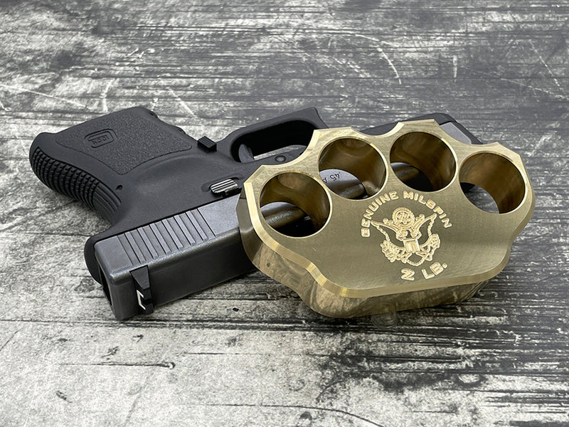 Load image into Gallery viewer, Milspin 2LB Brass Knuckle F*ck Around Find Out Paperweight
