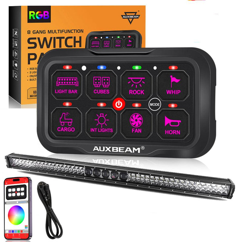 Load image into Gallery viewer, AR-800 RGB Switch Panel with APP+52 Inch 5D-PRO LED Light Bar, Toggle/ Momentary/ Pulsed Mode Supported
