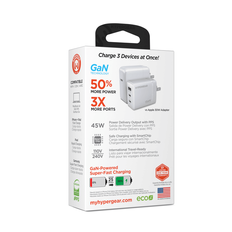 Load image into Gallery viewer, HyperGear SpeedBoost 45W USB-C PD Tri-Port GaN Fast Wall Charger with PPS
