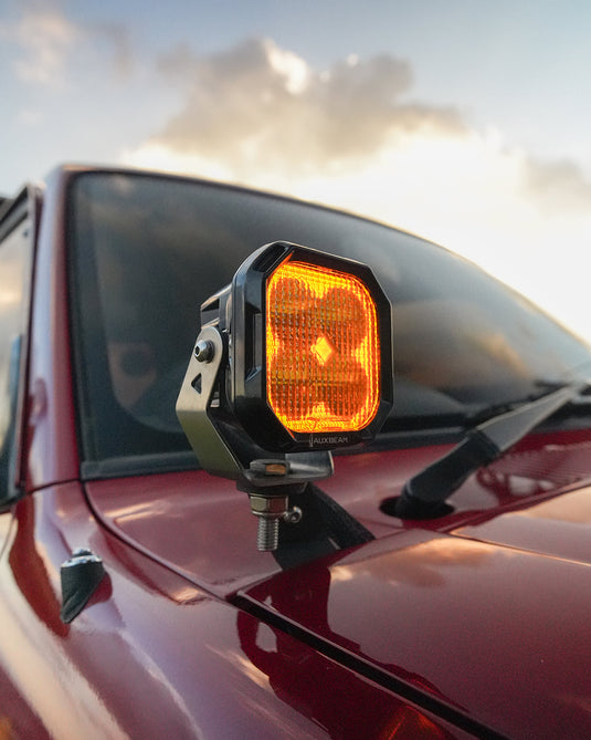 Color Play Series 3 Inch 100W Flood LED Pod Lights Off Road Lights with White DRL & Amber Turn Signal Lights