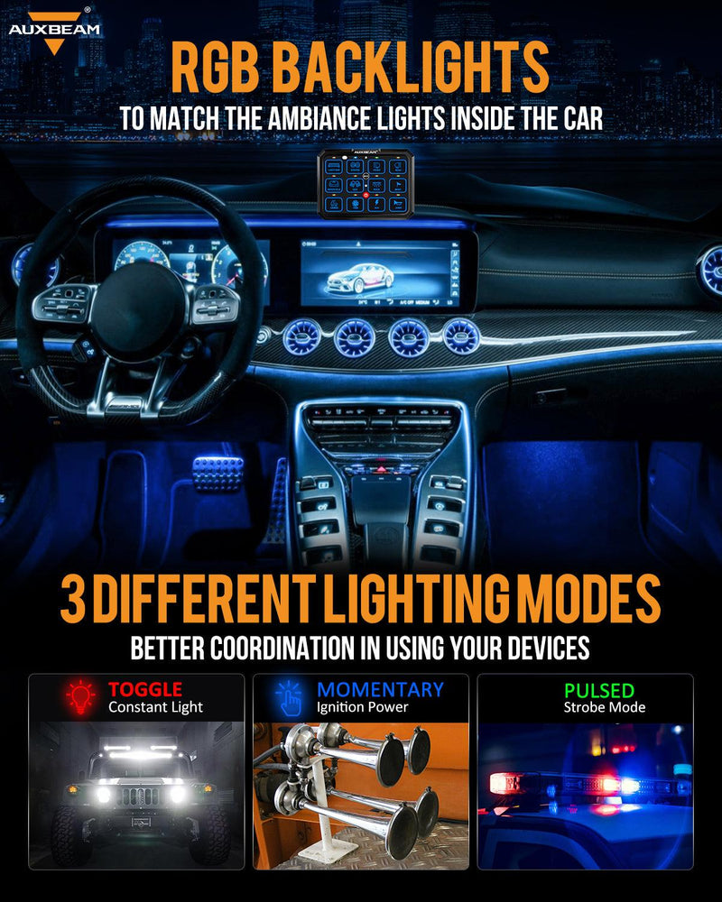 Load image into Gallery viewer, RB120 RGB Switch Panel, Toggle/ Momentary/ Pulsed Mode Supported (Two-Sided Outlet)
