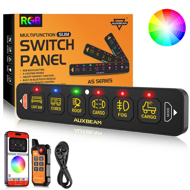 Load image into Gallery viewer, AS-600 RGB Slim Switch Panel with APP&amp;Remote Control, Toggle/ Momentary/ Pulsed Mode Supported(One-Sided Outlet)
