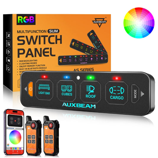 AS-400 RGB Slim Switch Panel with APP&Remote Control, Toggle/ Momentary/ Pulsed Mode Supported(One-Sided Outlet)